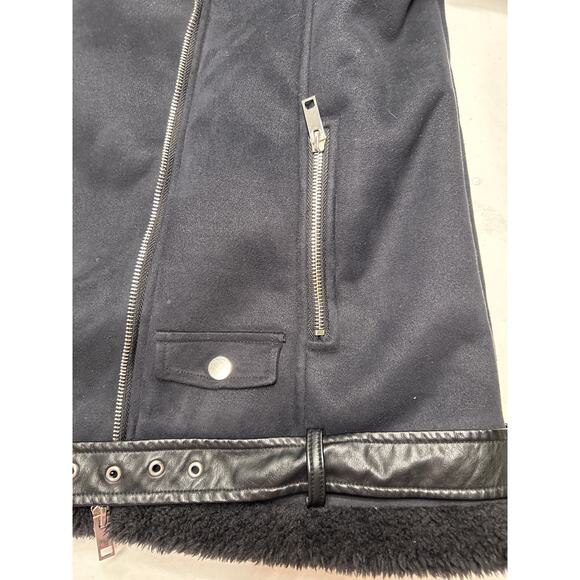 Max Edition Women's Faux Shearling Moto Biker coat in black. Size L - Picture 8 of 9